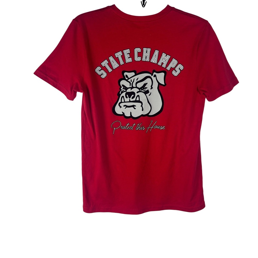 Under Armour Boys Red State Champs Georgia Bulldog Graphic T-Shirt Size YL NEW